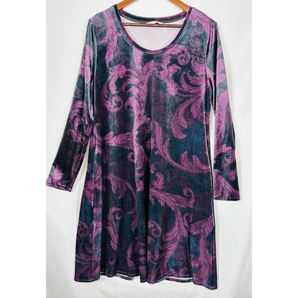 Soft Surroundings Velvet Dark Floral Maxi Dress Black Purple Moody Holiday M